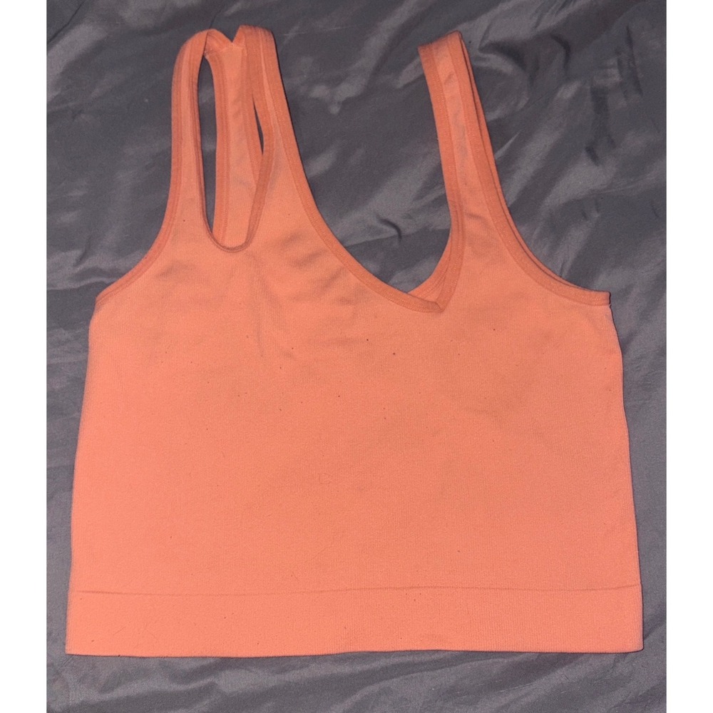 Colsie Peach Coral Ribbed Cutout Brami Top, Size Large